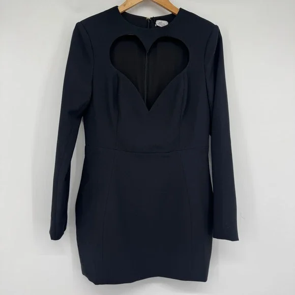 Oh Polly Luciana Dress Women 10 Black Heart Cutout Party Night Out Romantic - Picture 2 of 14